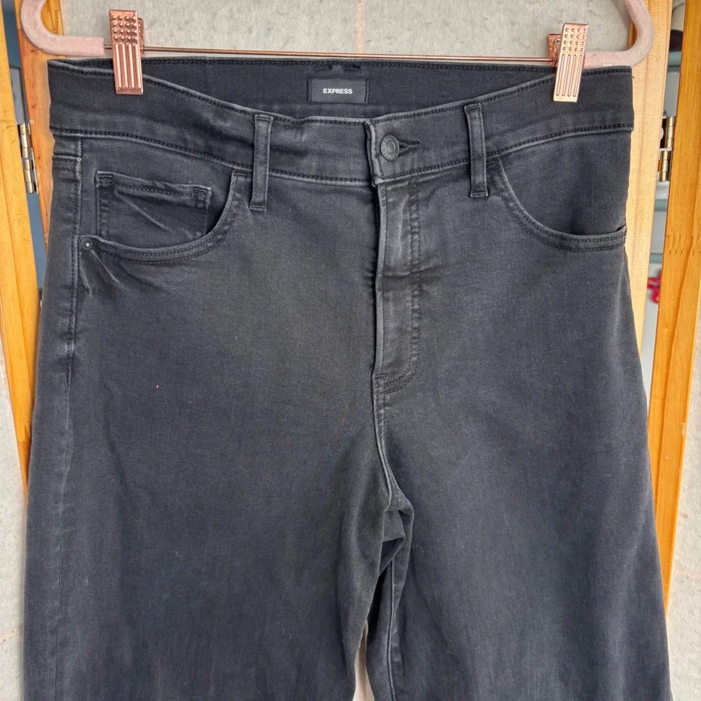 Express Wide‎ Leg High Rise Stretch Jeans Faded Black Raw Hem Womens 8R